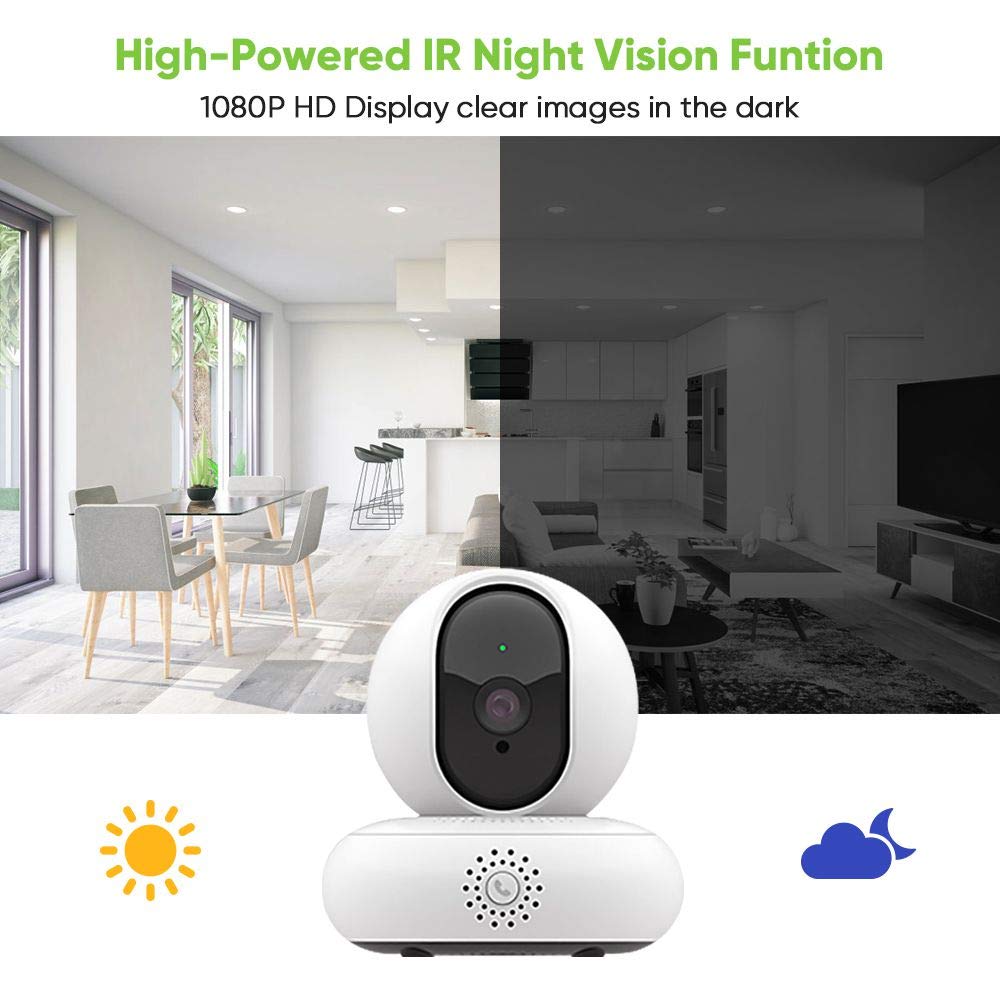 IP Camera, 1080P HD Wifi Camera Home Security Camera with Night Vision, Motion Detection, 2 Way Audio, Indoor HD Surveillance Camera Support 128GB Micro SD/Tilt/Zoom Monitor for Pet/Baby Monitor