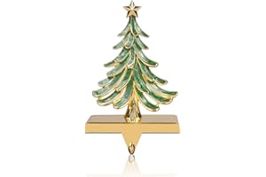 JUSTOTRY Christmas Stocking Holders for Mantle Glitter Green Xmas Tree Gold Stocking Holder for Fireplace Home Decor Holiday Gifts Christmas Decorations Supplies Non-Skid Durable and Sturdy
