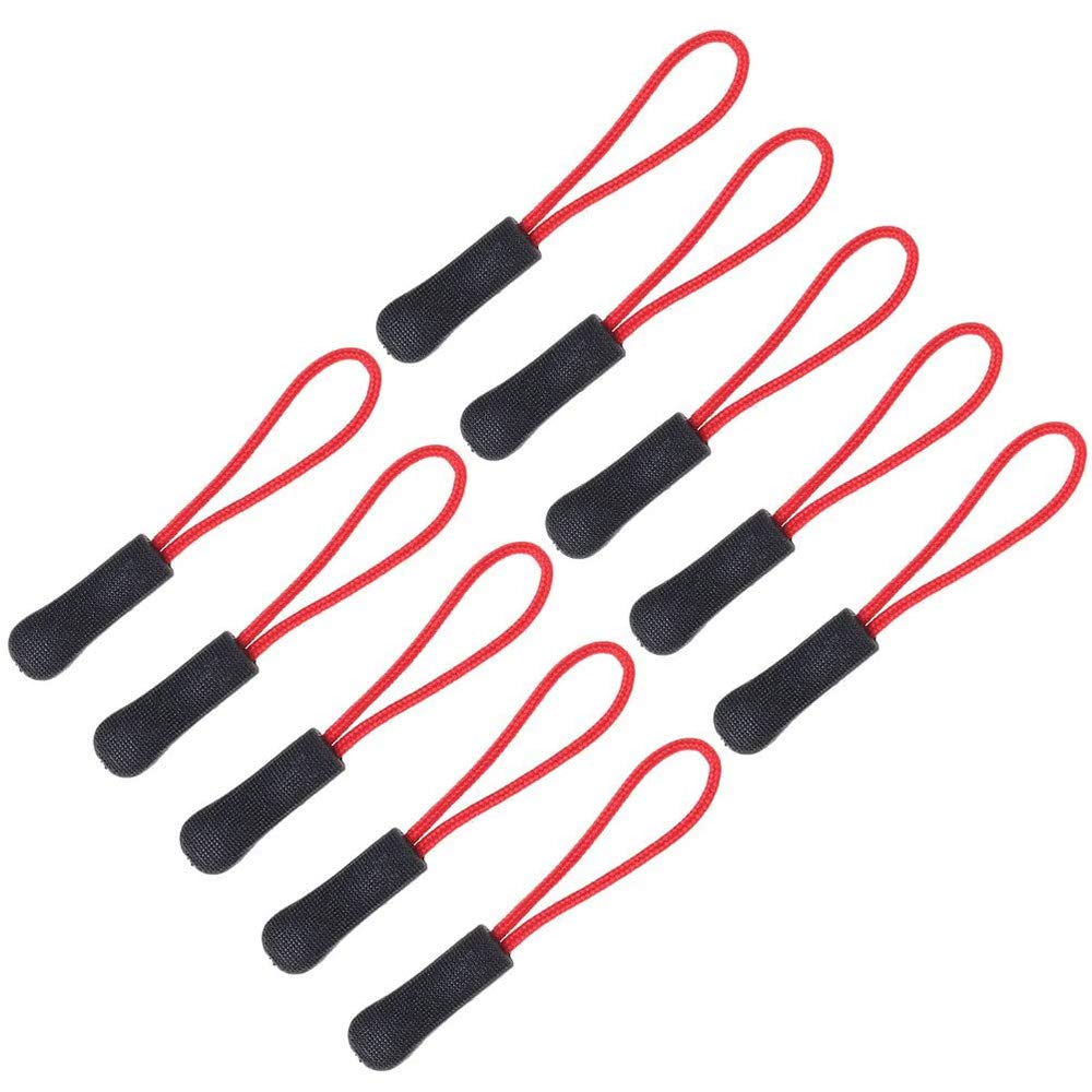 POFET 10pcs Zip Tags Cord Pulls - Black & Red Zip Slider Extension