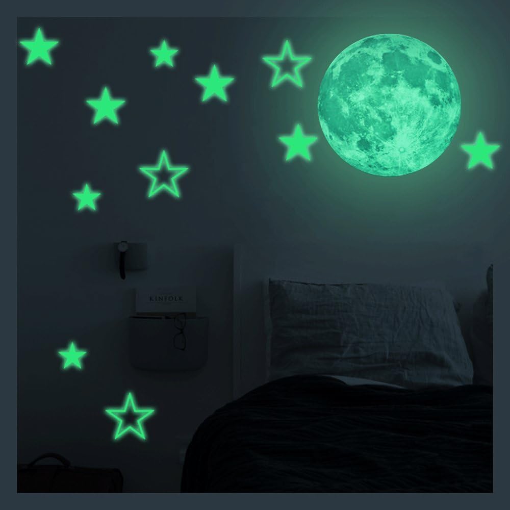Amazon Com Glow In Dark Wall Moon And Stars Stickers Night Light