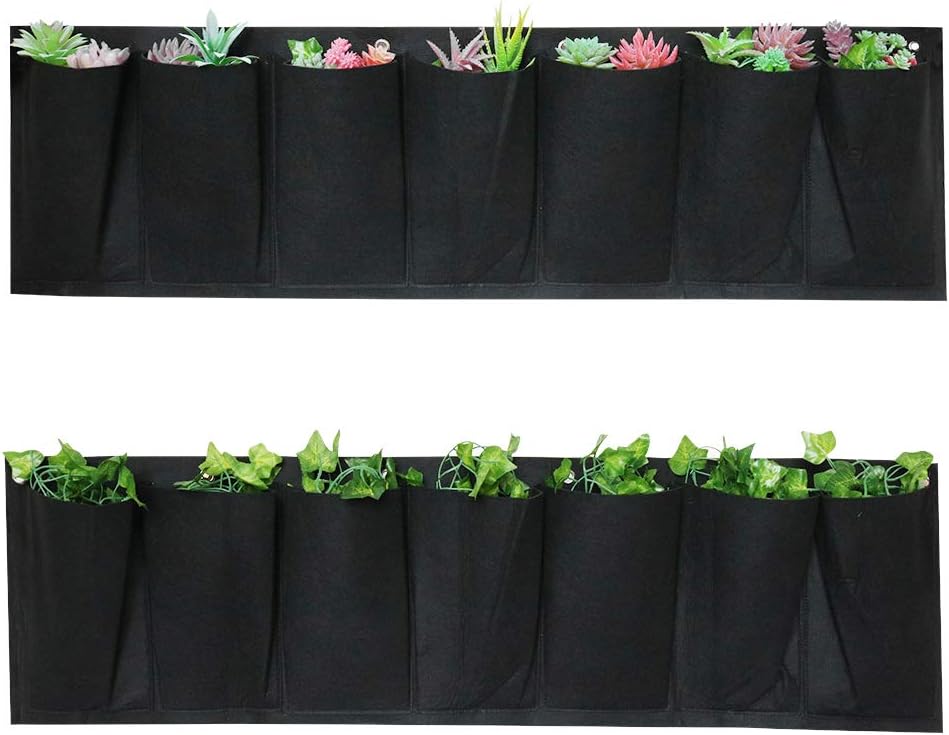 Garden 7 Pockets Hanging Planter Bags,Horizontal Wall Plant Grow Bag For Flower Vegetable - Indoor / Outdoor