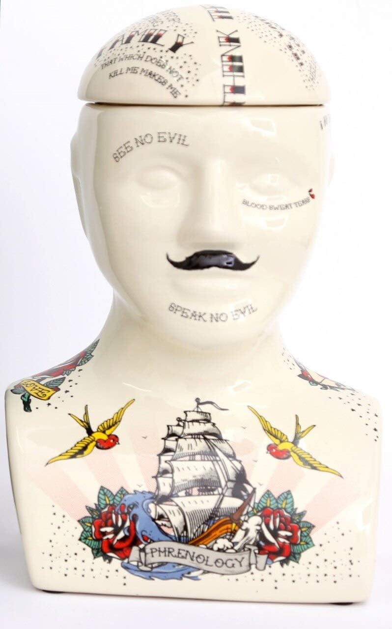 Sifcon International plc 30cm Large Ceramic Phrenology Storage Tattoo Head Decorative Display, White