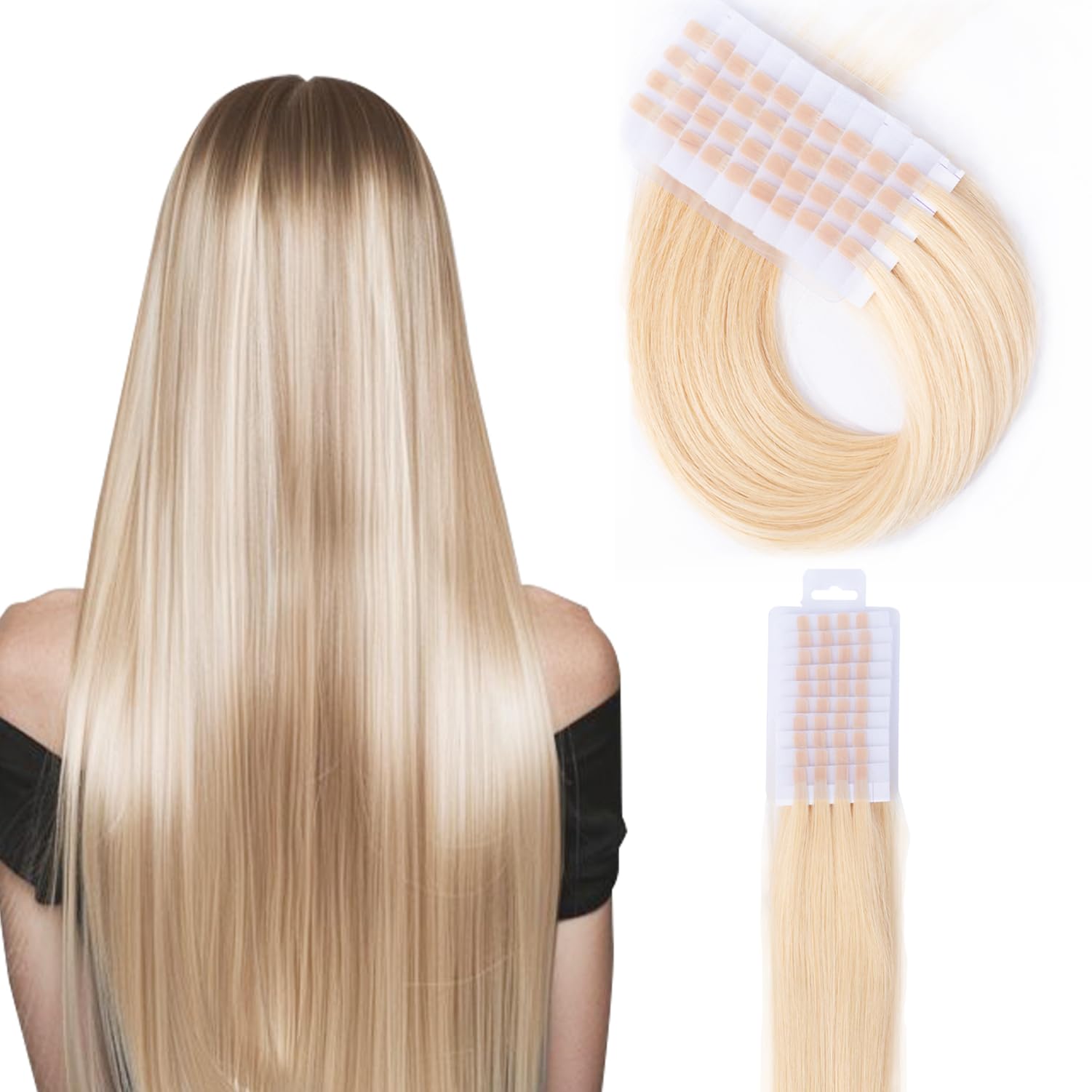Photo 1 of prosa v light hair extensions, 100% real human hair for v light hair extensions machine, 30g/pack, Bleach Blonde, 613#, 20 inch.