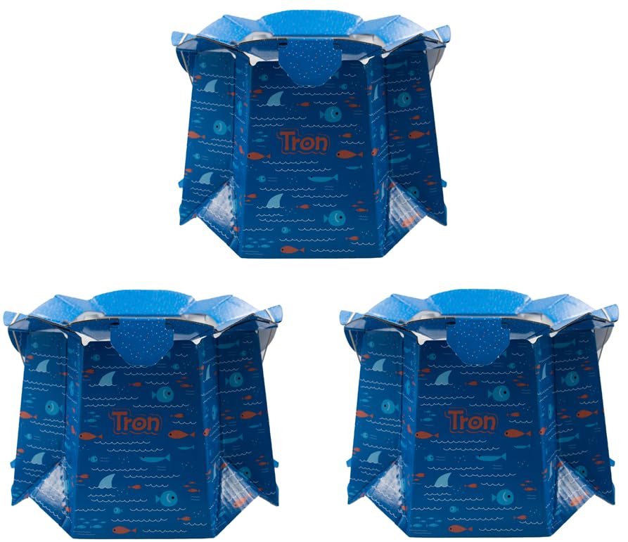 Hippychick Tron Potty, Travel Sickness Throw Away Packs for Children of up to 30 kg, Disposable, Collapsible, Portable, Non-Spill, Environment Friendly, Potty Training, 3-Pack, Fish — image 1