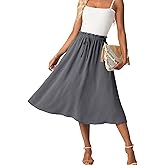 FREEOAK High Waist Skirts for Women Below Knee Casual Flowy Summer Midi Skirts Palazzo A-Line Long Skirt with Pockets