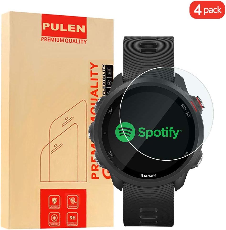 PULEN [4 Pack] Compatible with Garmin Forerunner 245 Music Screen Protector, Premium Quality Tempered Glass [Bubble Free][Anti-Fingerprint][Easy-Install] HD Scratch Resistance Film