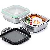 monoan 2 Pack 24oz Stainless Steel Sandwich Containers with Airtight Leak-Proof Lids, Reusable Metal Lunch Boxes for Meal Prep, Bento, Snack, Travel & Family, BPA-Free Dishwasher Safe (Green, Black)