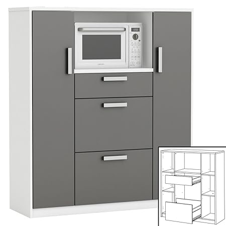 habeig moderner Küchenschrank #8540 weiß grau Miniküche Küchenzeile Küchenregal Schrank