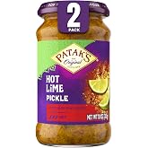 Patak&rsquo;s Hot Lime Pickle - Authentic Indian Relish w/Lime Dices, Mustard Seeds &amp; Aromatic Spices - Perfect for Sandwiches, Curries, Salads &amp; Cold Meats - Vegan Spicy Pickle - 10oz Jar (Pack of 2)