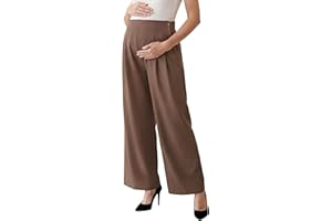 OUGES Women's Linen Maternity Pants Casual Work Adjustable Waist Straight Leg Business Office Trousers with Pockets