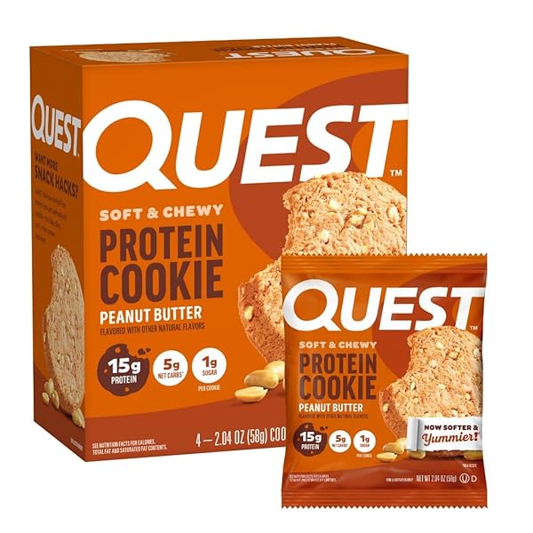 QUEST NUTRITION PEANUT BUTTER PROTEIN COOKIE, 15G PROTEIN, 1G SUGAR, 5G NET CARBS, KETO FRIENDLY, HIGH PROTEIN, LOW CARB; 4 COUNT