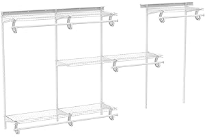 ClosetMaid ShelfTrack Wire Closet Organizer System, Adjustable from 5 to 8 Ft., With Shelves, Clothes Rods, Hardware, Durable Steel, White