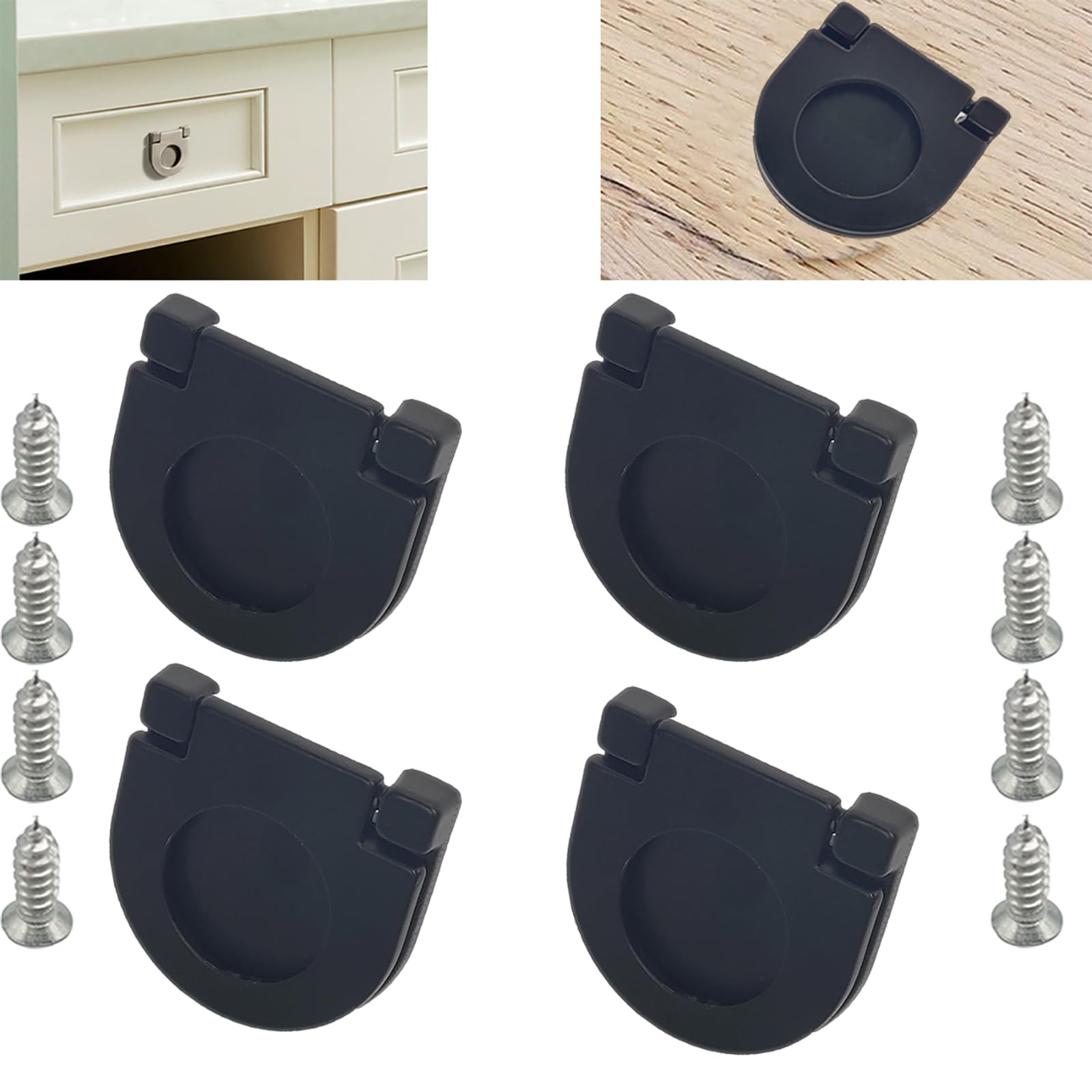 CTRICALVER 4 Pieces Invisible Handles | 35mm knobs Kitchen Cabinet Cupboard Drawer Door Handles | Pull Handle with Screws | Horizontal Kitchen Cabinet Hardware Drawer Handle （Black）
