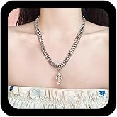 YienDoo Punk Layered Cross Necklace Choker Gothic Chunky Cuban Chain Choker Cross Crucifix Pendant Necklace Goth Y2K Necklaces MultiLayered Christian Cross Necklaces Jewelry for Women