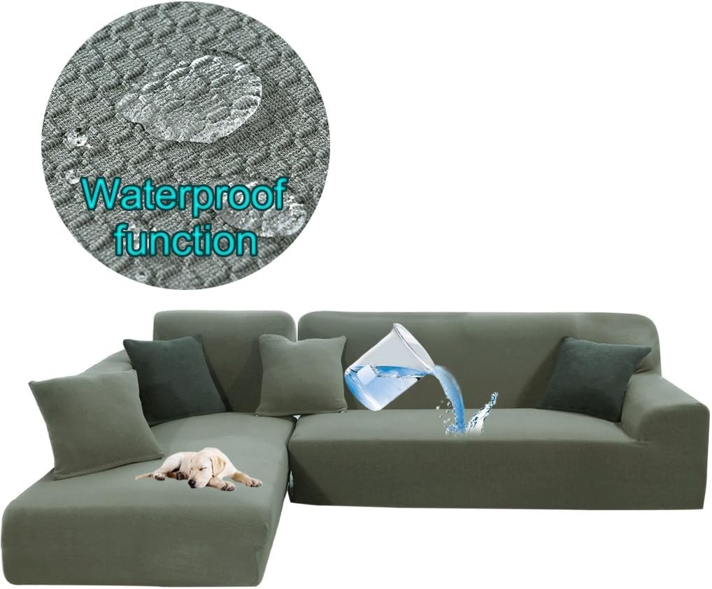 Taiyucover Stretch L-Shaped Sofa Protector for Cats Dogs Pets;Scratch Proof Waterproof Sofa Slipcovers for L Shape Sectional Chaise Sofa Covers (Grey, L-Shaped(3-Seater+3-Seater))