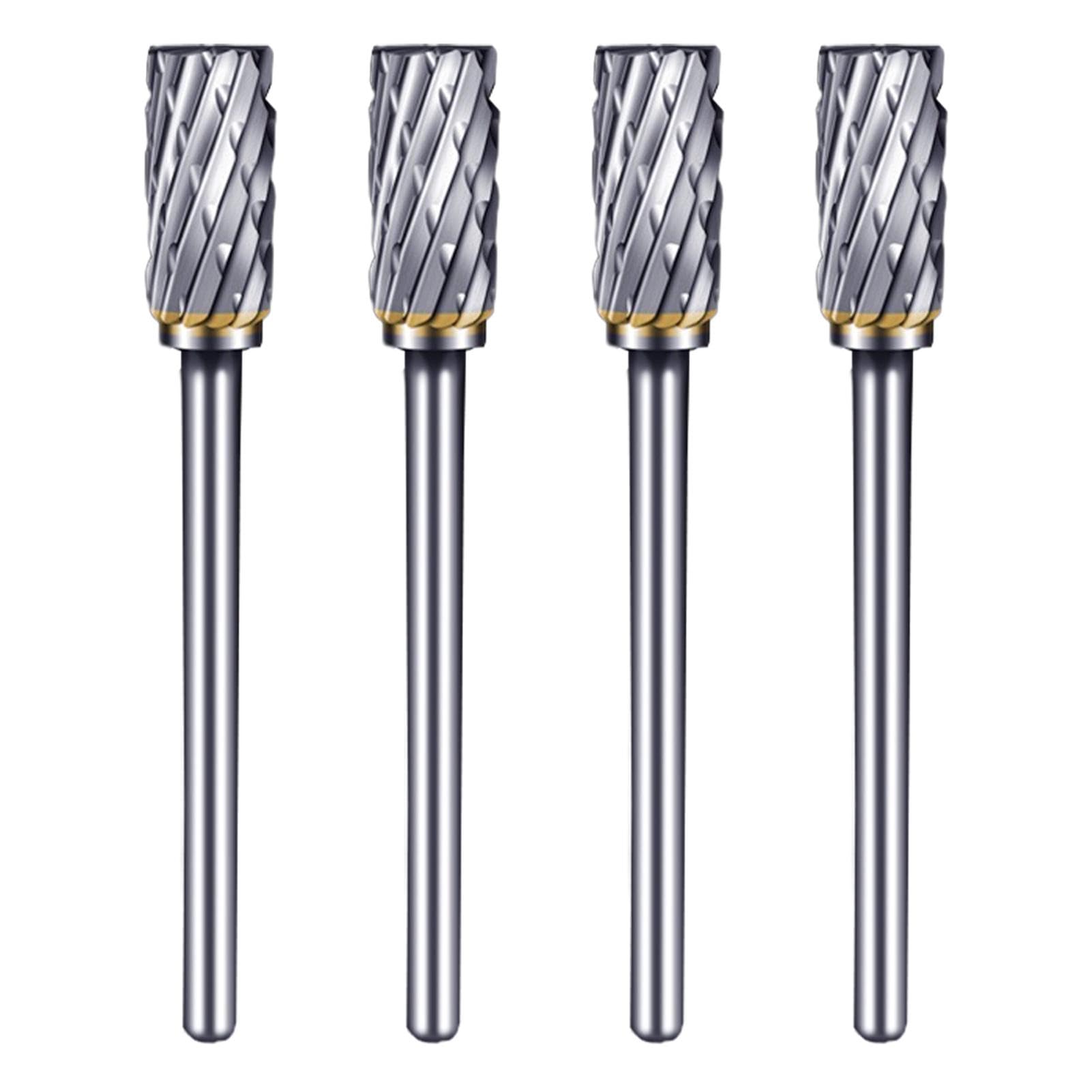4PCS Carbide Die Grinder Bits, 1/8 Shank Tungsten Steel Double Cut Rotary Burr, Cylindrical File Drill Bit Rotary Working Tools for Grinding, Metal Carving, Drilling, Polishing