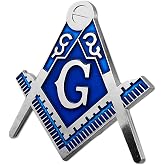 Symbolic Square &amp; Compass Masonic Car Emblem Silver &amp; Blue Auto Decal