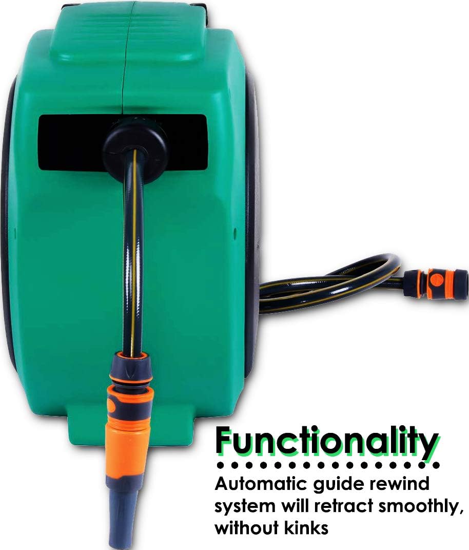 ReelWorks Water Hose Reel Retractable Elite 1/2" Inch x 50' Foot Long Premium Commercial Flex PVC Hose Heavy Duty Spring Driven Industrial with PVC Nozzle and Quick Disconnects for Garden and Lawn : Garden & Outdoor
