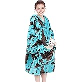 Turquoise Wearable Blanket Hoodie - Warm & Cozy Plush Fleece Sweatshirt Blanket Teal Blue Gifts for Men Women Birthday with Giant Hood Pocket and Sleeves
