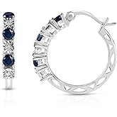 MAX + STONE Real Diamond and Gemstone Hoop Earrings for Women | 925 Sterling Silver Blue Sapphire, Emerald, Amethyst or Ruby, Pink Sapphire Birthstone Earrings (1.2 Cttw, 21MM= 0.83 Inches Diameter)