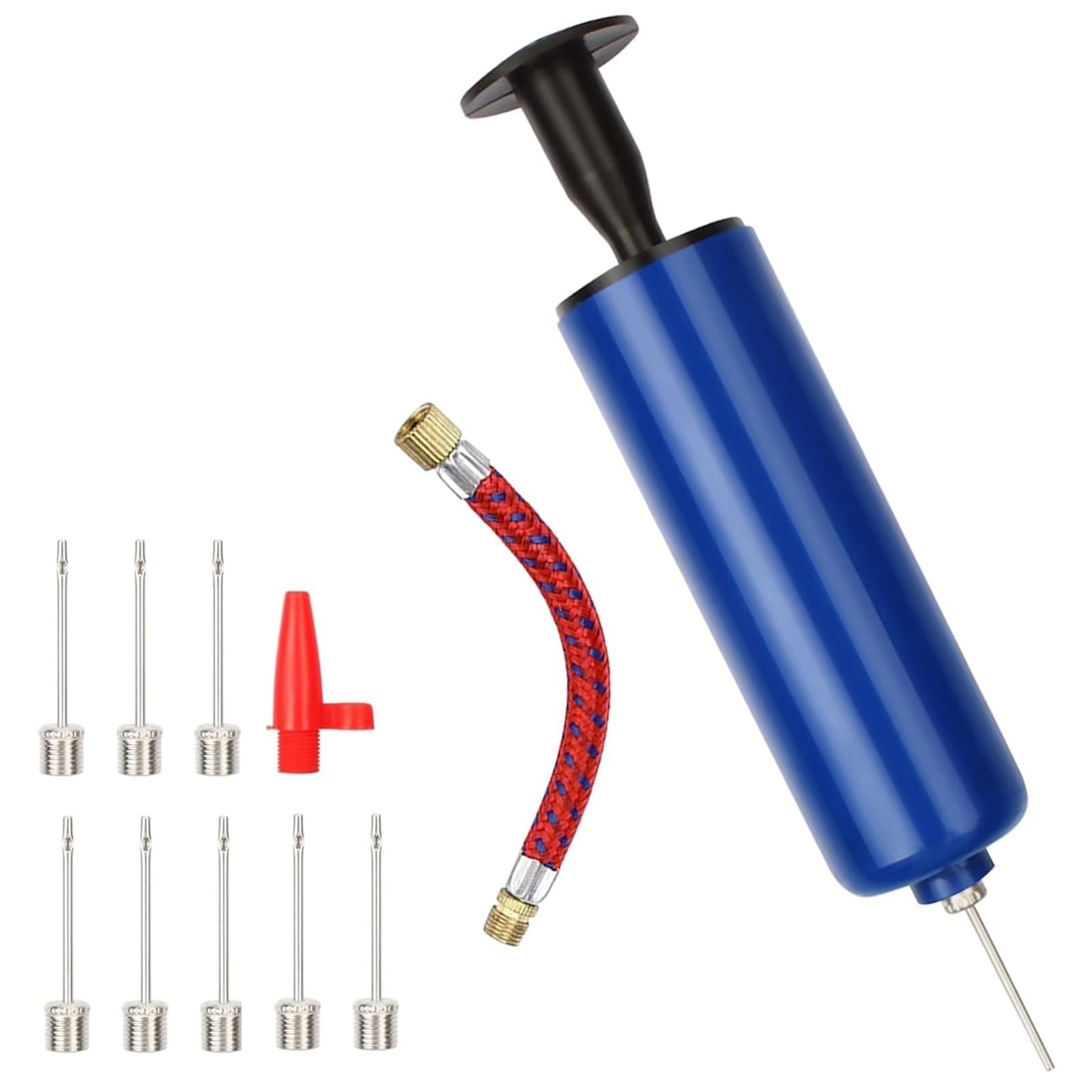 ボールポンプ 空気入れ ボールポンプキット ハンドポンプ スイムインフレータブルポンプ 軽量 小型 収納便利 サッカー バスケットボール バレーボール 水球 スポーツボールポンプ 延長ホース1本付き 針9本付 空气ノズル１個付き商品画像