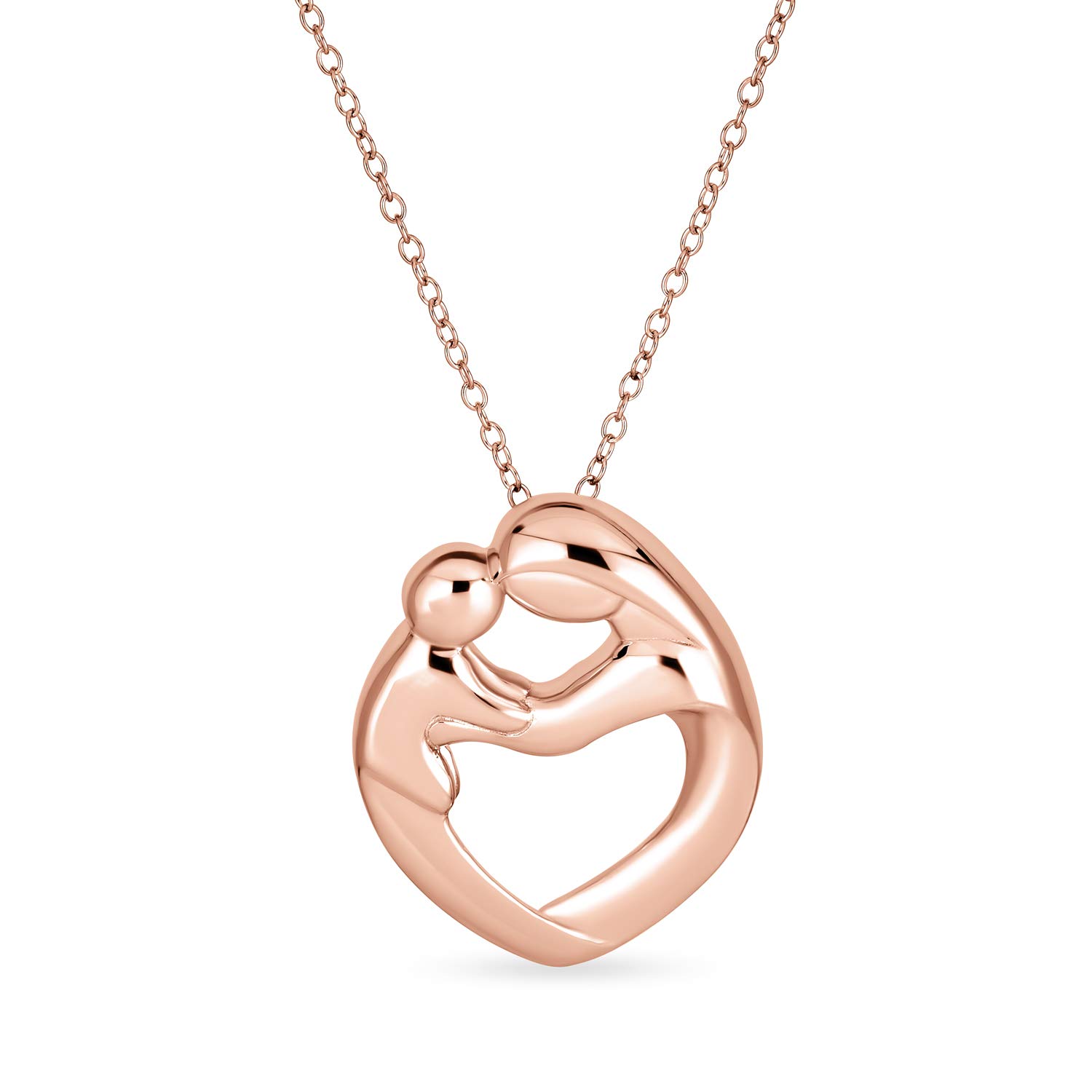 Bling Jewelry Family Parent New Mother Mom Loving Son Child Daughter Heart Shaped Pendant Necklace For Women Rose Gold Plated .925 Sterling Silver