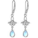 S925 Sterling Silver Turquoise Drop Earrings Celtic Knot Leverback Turquoise/Moonstone Earrings Jewelry Gifts for Women Mom