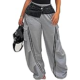 ThusFar Women High Waist Wide Leg Sweatpants with Patchwork Jean Straight Leg Striped Denim Pants Trendy Jean