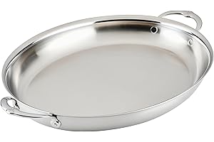 Hestan Provisions - Large Oval Roaster/au Gratin Dish, 5.5 Quart Clad Stainless Steel (17.5 x 14)
