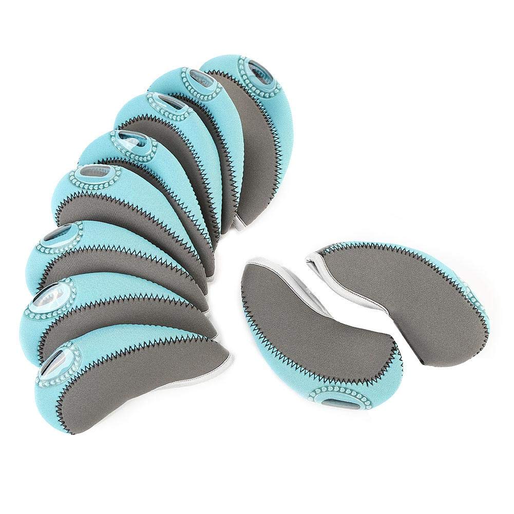 7 Colors Irons Headcover， 10pcs/Set Fashionable Useful Irons Headcover Ball Head Protective Cover(Gray + Light Blue)