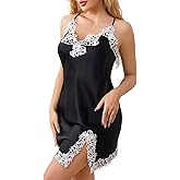 THXSILK Women 100% Mulberry Silk Nightgown, Lace Sexy Lingerie Short Nightwear, Sexy V Neck Negligee Lingerie Short Nightwear
