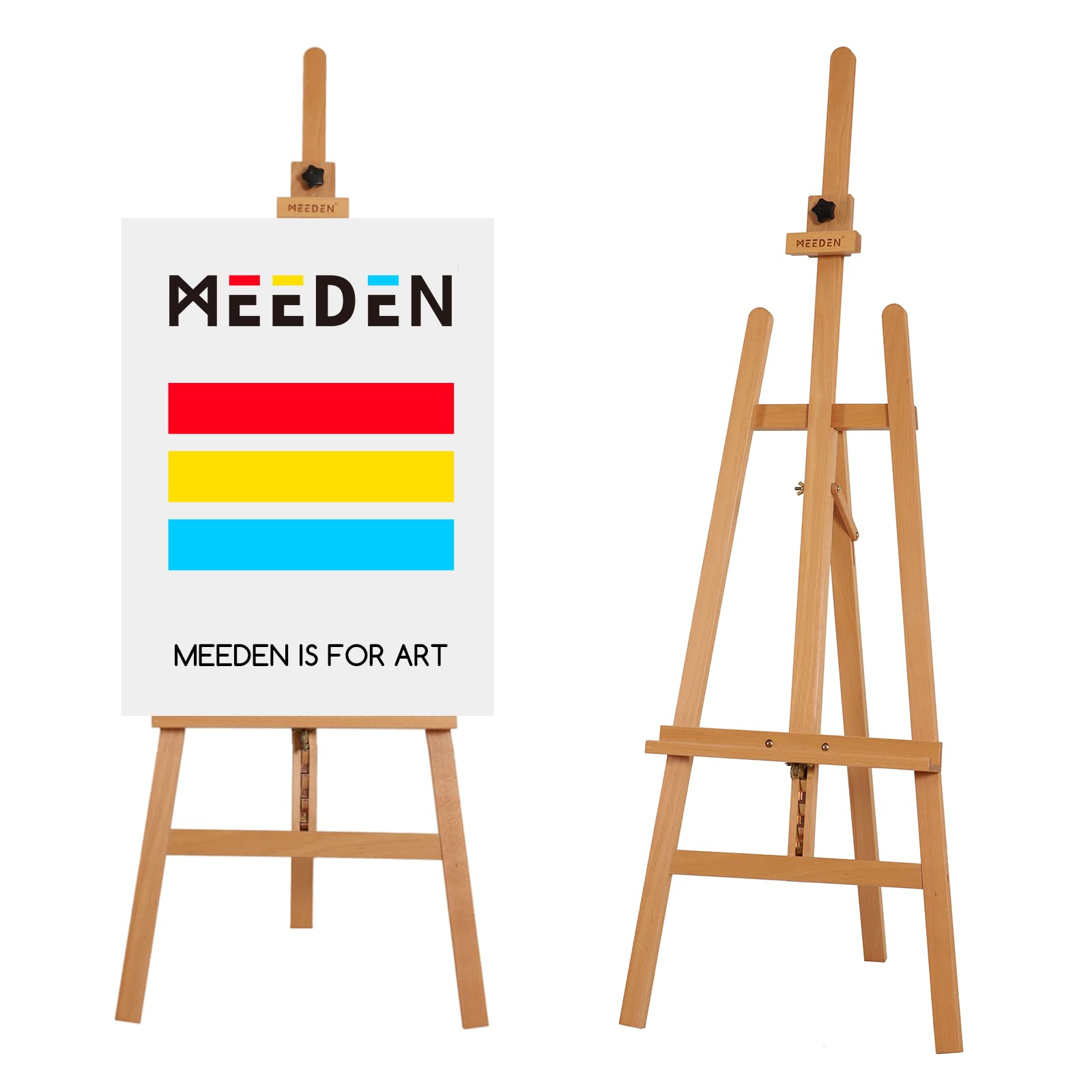 MEEDEN Painting Wooden Artist Easel: Solid Beechwood Display Easel Hold Canvas up to 109cm - Adjustable Art Easel Stand for Adults Beginner Studio Gallery Exhibition - Natural