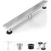 HTOH Shower Drain, Linear Shower Drain 24 Inch(Brushed Nickel),Modern 304 Stainless Steel Shower Floor Drain with Grate Removable, Adjustable Leveling Feet, Rectangular Shower Drain