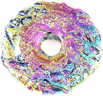 50mm Beautiful Gemstone Jasper Donut Pendant Bead 1Pcs,DIY Jewelry Accessories For Necklace 2" (Plating Color Crystal Rainbow)