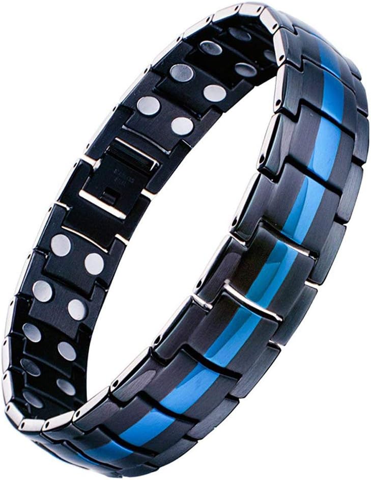Thick Titanium Magnetic Bracelet For Men – Arthritis Pain Relief & Energy – Germanium Stones – Black