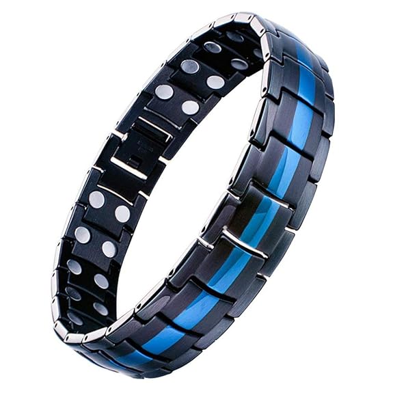 Jeracol Herren Magnetisch Therapie Armband Doppel Starker Magnet Blau & Schwarz Gesundheit Link für Arthritis Schmerzlinderun