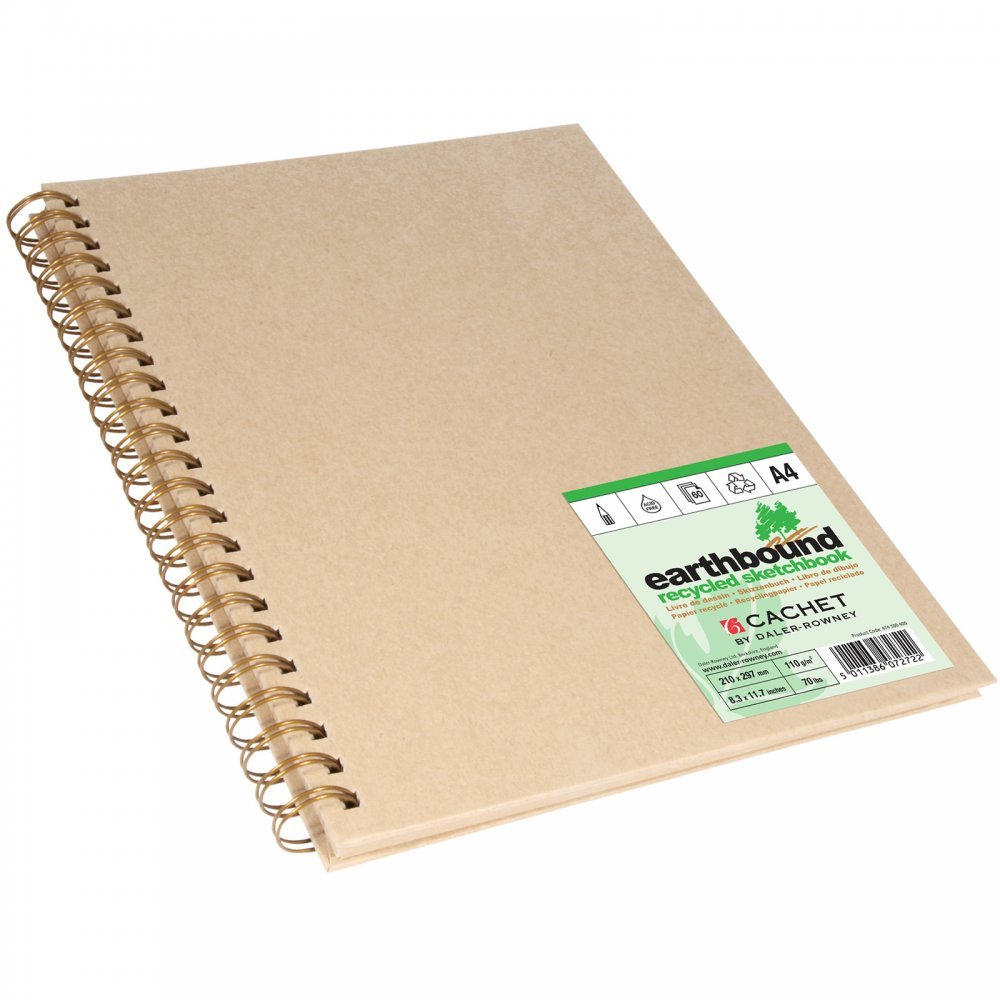 Daler-Rowney Earthbound, Artbook, Lightly Textured, 110 gsm, 70lb, Spiral Bound, Hardback, Portrait, A4 - approx. 8.3 x 11.7in - 21 x 29.7 cm, Tan, 80 Sheets