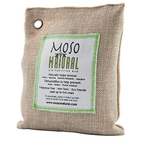 Moso Natural Air Purifying Bag 4 Pack. Bamboo Charcoal Air Freshener, Deodorizer, Odor Eliminator, Odor Absorber For Cars and Closets. 200g Natural Color