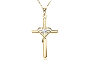 AmorAime 925 Sterling Silver Cross Necklace for Women Men 5A CZ Birthstone Necklaces 14K Gold Plated or Rose Gold Necklace for Festival, Vacation or Holiday