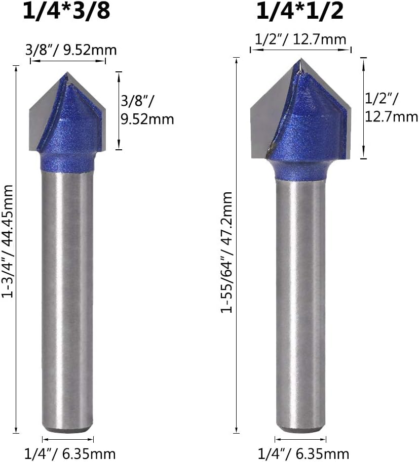 Gasea 4pcs 1/4 Inch Shank 90 Degree V Groove Router Bit Set CNC Engraving V Grooving Woodworking Milling Cutter Tool 1/4" 5/16" 3/8" 1/2" - Image 4