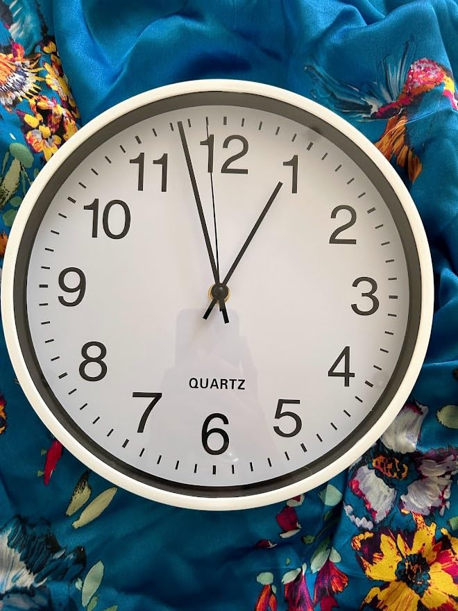 DEcorative Concepts UK RETRO ROUND ANALOGUE WALL CLOCK Quartz Quiet Silver/Black Accurate Timepiece 23cm (White 25 cm)