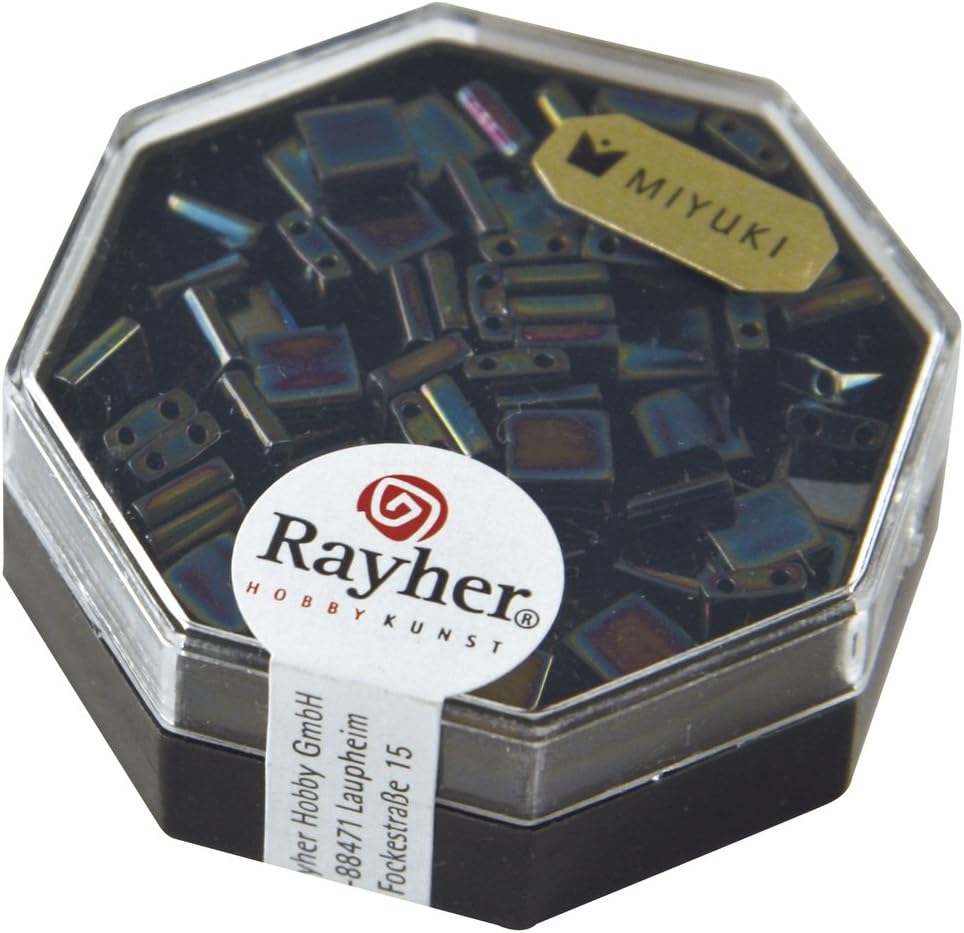 RAYHER 14737847 Miyuki Tila Bead, Metallic, 5 x 5 x 1.9 mm with Double Hole Diameter 0.8 mm, 6 g Box Bloodstone