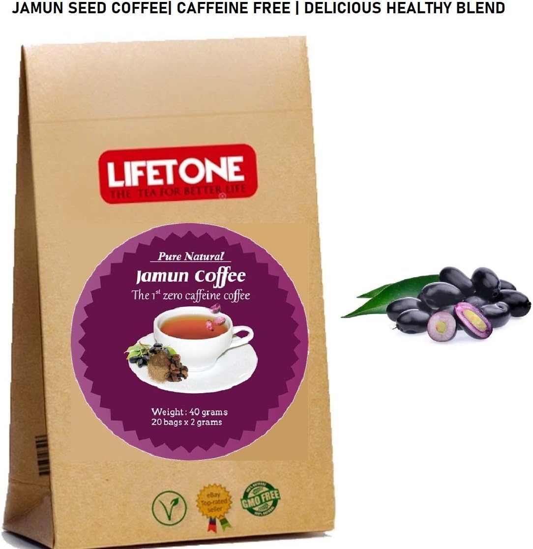 lifetone the tea for better life, Jamun Seed Coffee | Blend of Ginger Coriander Cardamom Jamun Seeds | Caffeine Free Coffee | Rare Aromatic Herbal Diabetic Coffee | 20 Sachets
