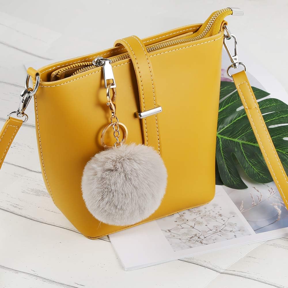 Auihiay 18 Pieces Pom Poms Keychains Fluffy Pompoms Keychain Faux Rabbit Fur Pompoms Keyring at  Women’s Clothing store