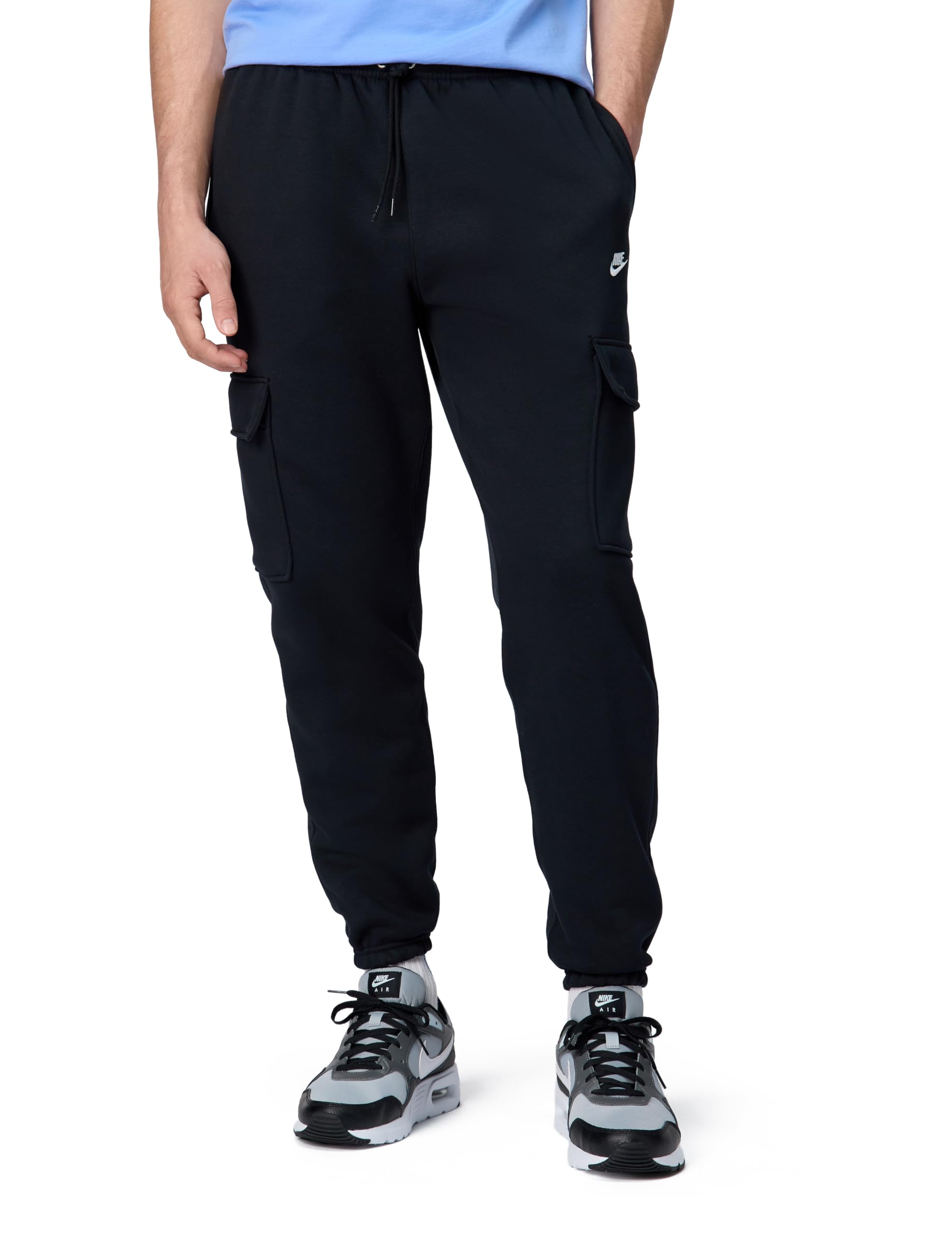 Nike Men’s Club Fleece Cargo Pants, Black/Black/White, Medium