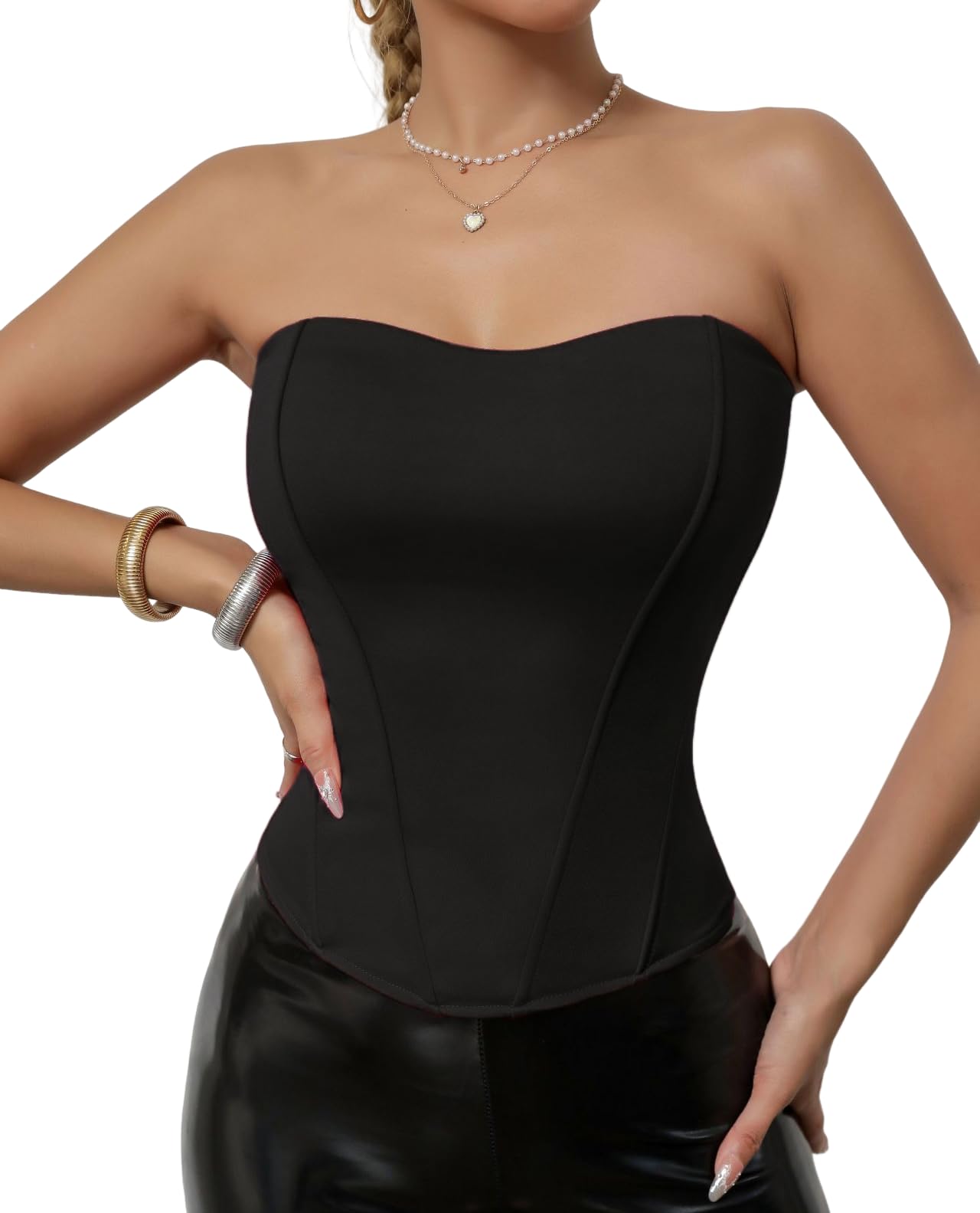 Photo 1 of Lingt Chic Women's Strapless Corset Top Fishbone Boning Padded Bust Bustier with Adjustable Zipper Body Shaping Tube Top