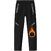MoFiz Boys Fleece Hiking Snow Ski Pants Kids Winter Waterproof Warm Outdoor Pants with Zippered Pocket