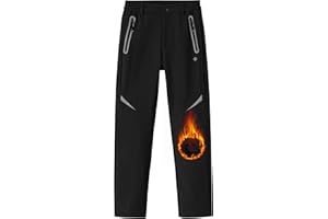MoFiz Boys Fleece Hiking Snow Ski Pants Kids Winter Waterproof Warm Outdoor Pants with Zippered Pocket