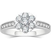 DAKKXN Moissanite Rings for Women,D Color VVS1 Flower Engagement Rings Sterling Silver Plated 18K White Gold Moissanite Anniversary Rings For Women Promise Rings for Her