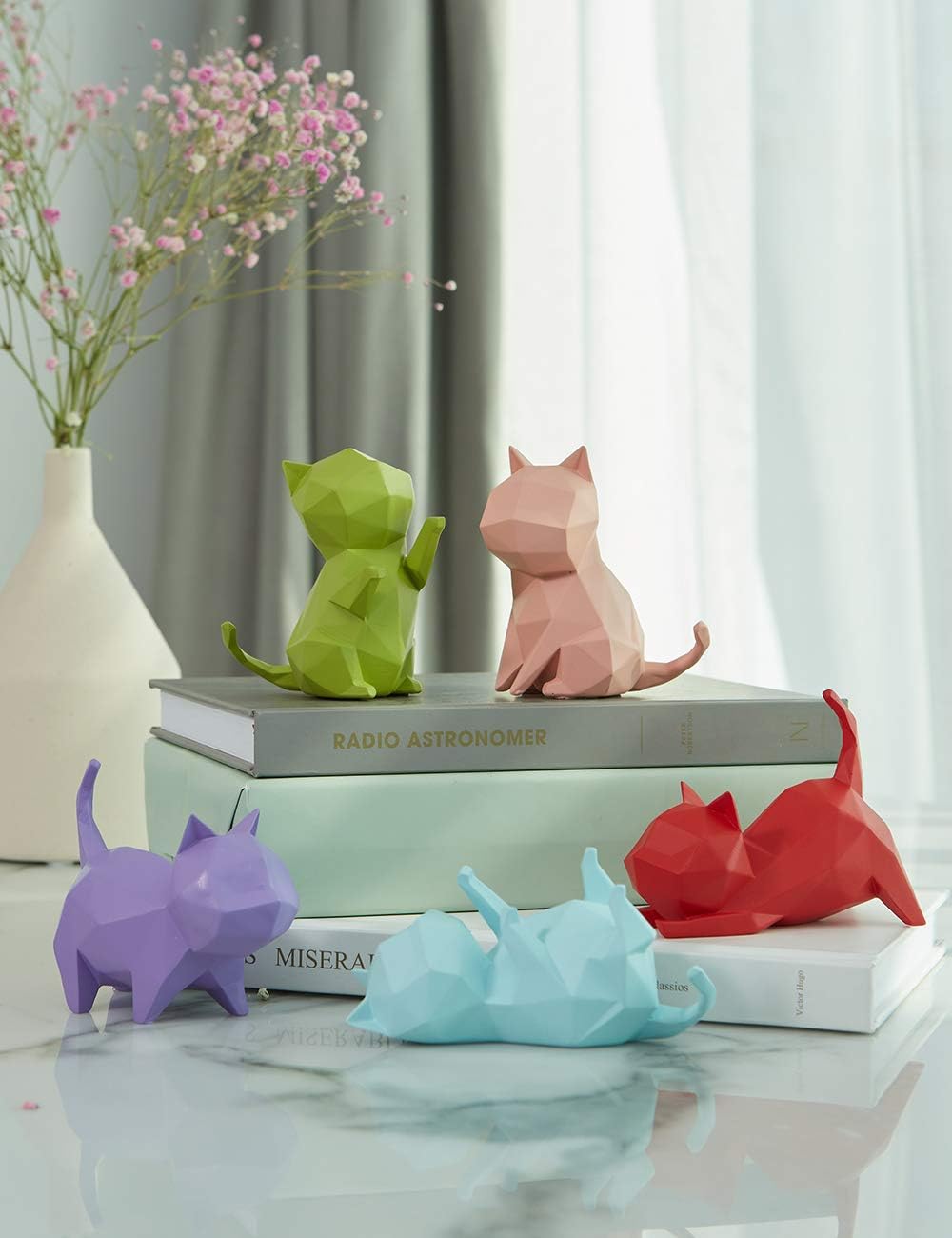 Amoy-Art 5pcs Cat Ornament Gifts Animal Arts Figurine Modern Sculpture Decor Home Statue Table Centerpiece Crafts Polyresin - Image 3